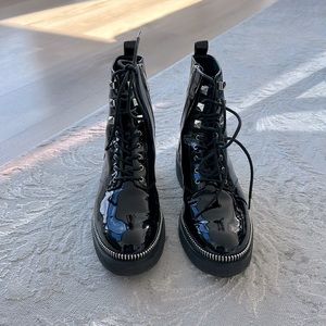Michael Kors Black Patent Leather Combat Boots